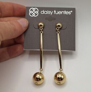 Daisy Fuentes Gold Bar Drop Earrings Polished Ball Dangle NWT